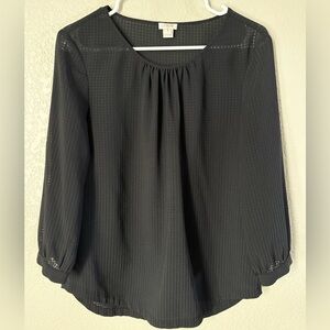 J.Crew Factory Black Waffle Print 3/4 sleeve Blouse | S